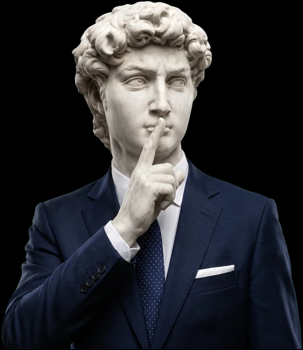Marble David with a finger on his lips