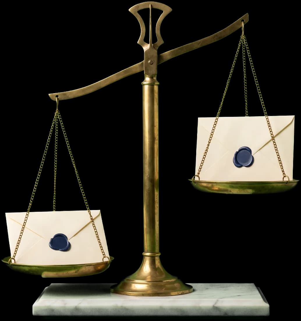 Brass scale weighing two sealed envelopes