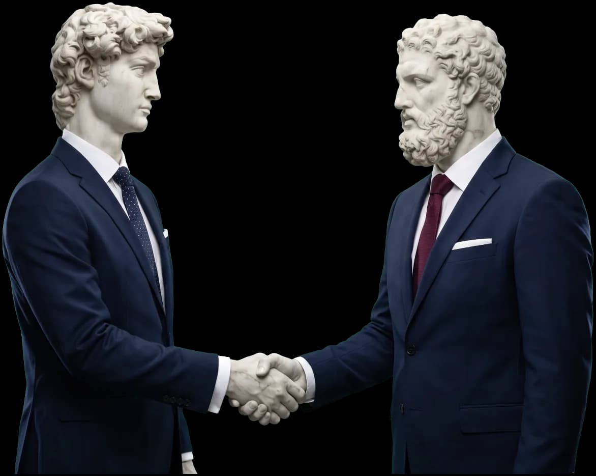 Marble David and Heracles shaking hands