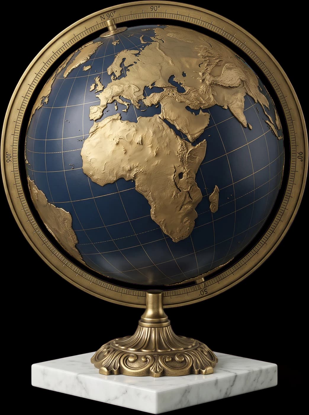 Globe terrestre en laiton sur un socle de marbre