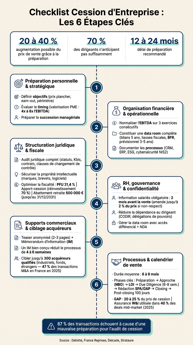 Checklist Cession d'Entreprise : Les 6 Étapes Clés pour Réussir sa Vente